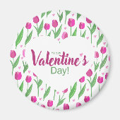 Happy Valentine's Day Pink Tulips マグネット (正面)