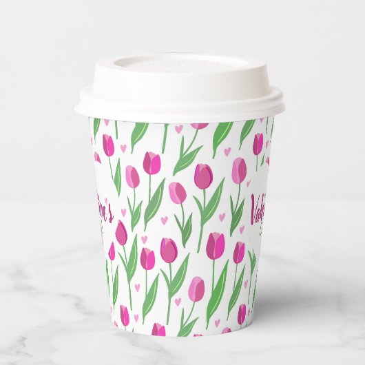 Happy Valentine's Day Pink Tulips 紙コップ (左)