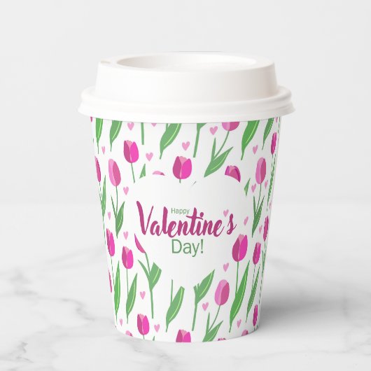 Happy Valentine's Day Pink Tulips 紙コップ (裏面)