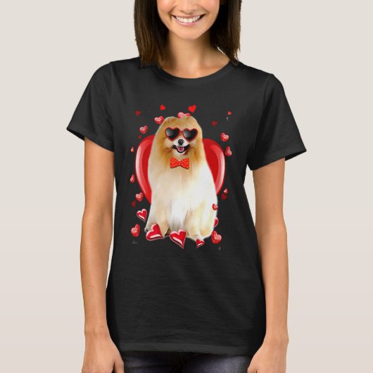 Happy Valentines Day Pomeranian   Dog  V Day Tシャツ (正面)