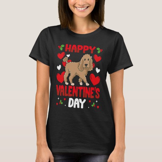 Happy Valentines Day Poodle Heart Love Animal Tシャツ (正面)