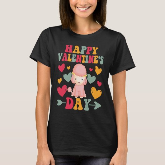 Happy Valentines Day Poodle Heart Love Groovy Tシャツ (正面)