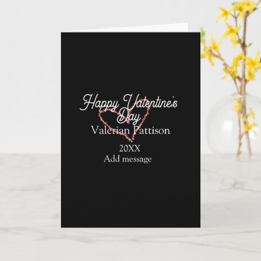 Happy Valentine's day red glitter heart black name カード (黄色い花)