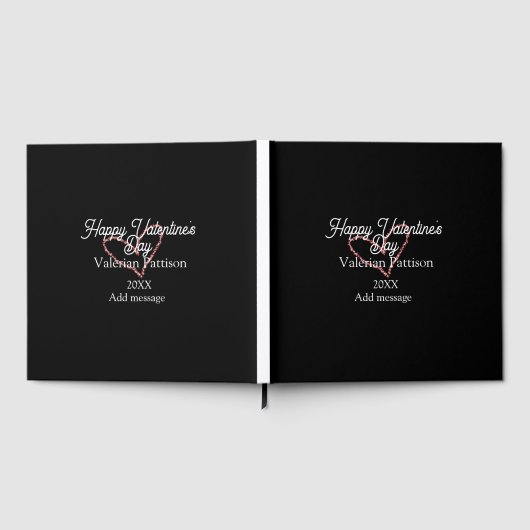 Happy Valentine's day red glitter heart black name ゲストブック (全面)