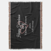 Happy Valentine's day red glitter heart black name スローブランケット (正面縦)