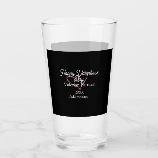 Happy Valentine's day red glitter heart black name タンブラーグラス (正面)