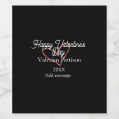 Happy Valentine's day red glitter heart black name ワインラベル (シングルラベル)