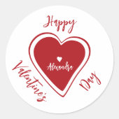 Happy Valentines Day red heart script name ラウンドシール (正面)
