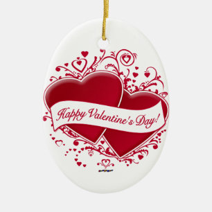 Happy Valentine's Day! Red Hearts セラミックオーナメント