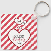 Happy Valentine's Day Red Hearts Chalk Stripes キーホルダー (裏面)