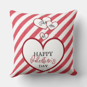 Happy Valentine's Day Red Hearts Chalk Stripes クッション (裏面)