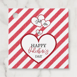 Happy Valentine's Day Red Hearts Chalk Stripes フェイバータグ
