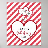 Happy Valentine's Day Red Hearts Chalk Stripes ポスター (正面)