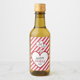 Happy Valentine's Day Red Hearts Chalk Stripes ワインラベル