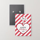 Happy Valentine's Day Red Hearts Chalk Stripes 缶バッジ (正面/裏面)