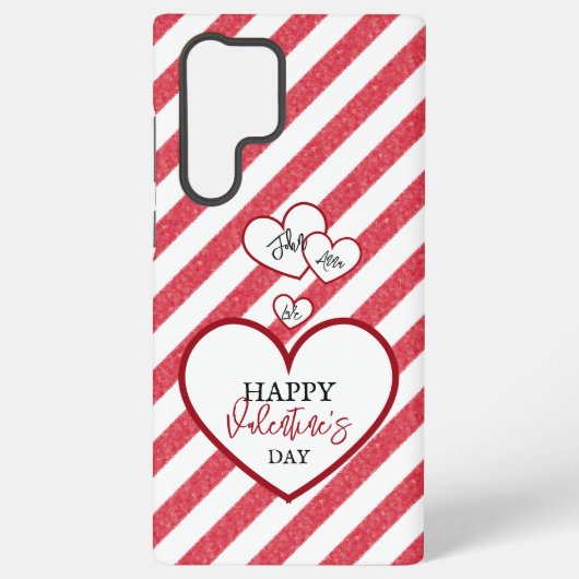 Happy Valentine's Day Red Hearts Chalk Stripes Samsung Galaxyケース (裏面)