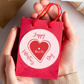 Happy Valentines Day red pink heart script name ラウンドシール