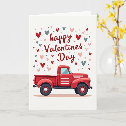 Happy Valentines Day Red Truck Card カード (黄色い花)