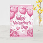 Happy Valentines Day Roses and Hearts pink カード (黄色い花)