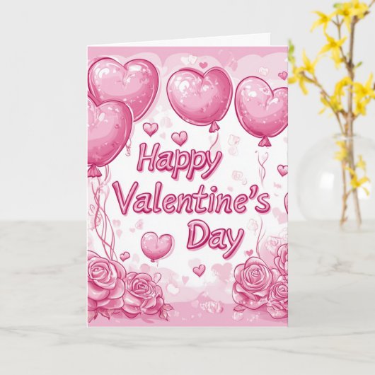 Happy Valentines Day Roses and Hearts pink カード (黄色い花)