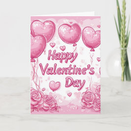 Happy Valentines Day Roses and Hearts pink カード
