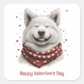 Happy Valentines Day Samoyed Dog スクエアシール (正面)