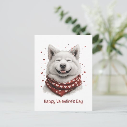 Happy Valentines Day Samoyed Dog ポストカード (スタンド正面)