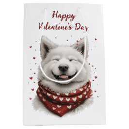 Happy Valentines Day Samoyed Dog ミディアムペーパーバッグ