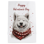 Happy Valentines Day Samoyed Dog ミディアムペーパーバッグ (裏面)