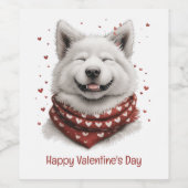 Happy Valentines Day Samoyed Dog ワインラベル (シングルラベル)