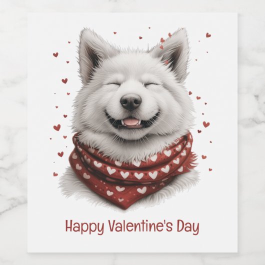 Happy Valentines Day Samoyed Dog ワインラベル (シングルラベル)