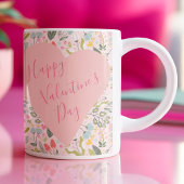 Happy Valentines Day script cute pink heart コーヒーマグカップ