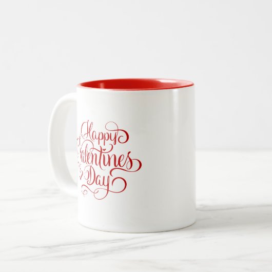 Happy Valentines Day Script Lettered Coffee Mug ツートーンマグカップ (正面左)