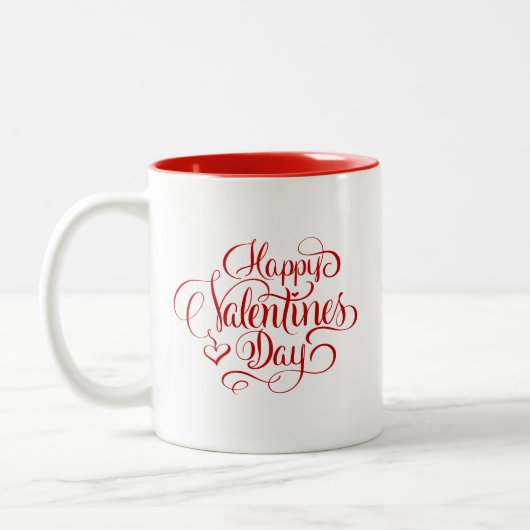 Happy Valentines Day Script Lettered Coffee Mug ツートーンマグカップ (左)