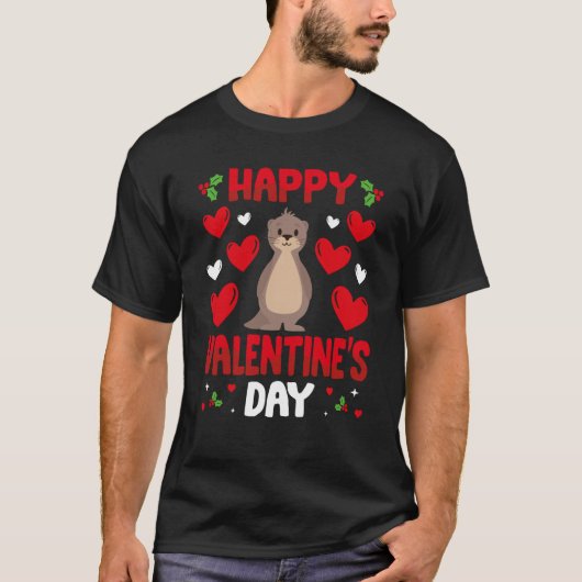 Happy Valentines Day Sea Otter Heart Love Animal Tシャツ (正面)