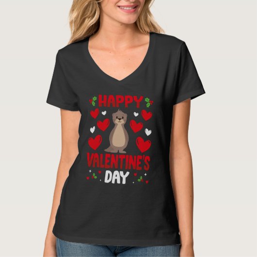 Happy Valentines Day Sea Otter Heart Love Animal Tシャツ (正面)