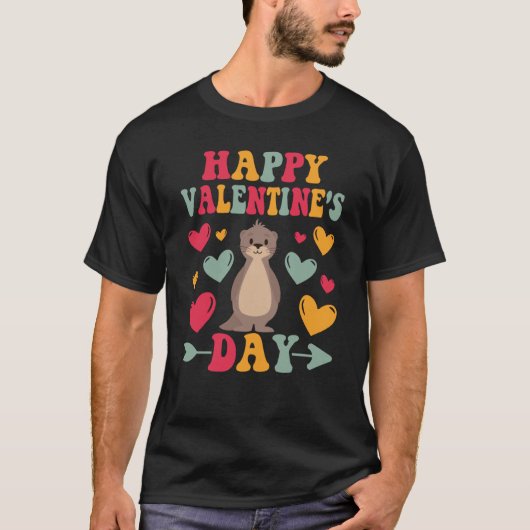 Happy Valentines Day Sea Otter Heart Love Groovy Tシャツ (正面)