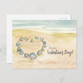 Happy Valentine's Day Seashells Heart Beach シーズンポストカード (正面/裏面)