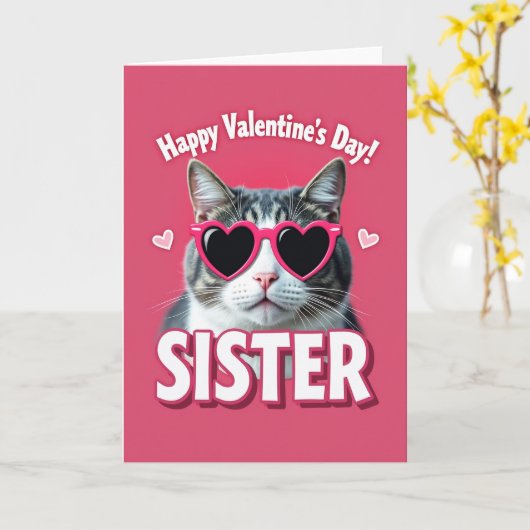 Happy Valentines Day Sister Cat Card カード (黄色い花)