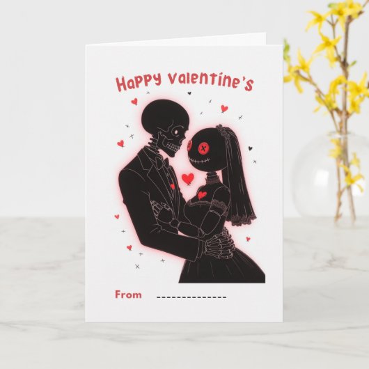 Happy Valentine's Day Skeleton Couple Card カード (黄色い花)