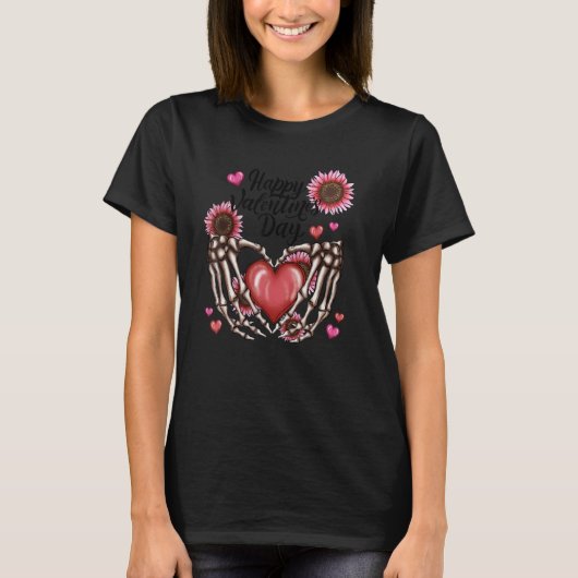 Happy Valentine's Day Skeleton Hands Heart Love Su Tシャツ (正面)