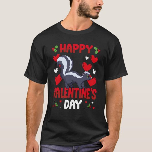 Happy Valentines Day Skunk Heart Love Animal Tシャツ (正面)