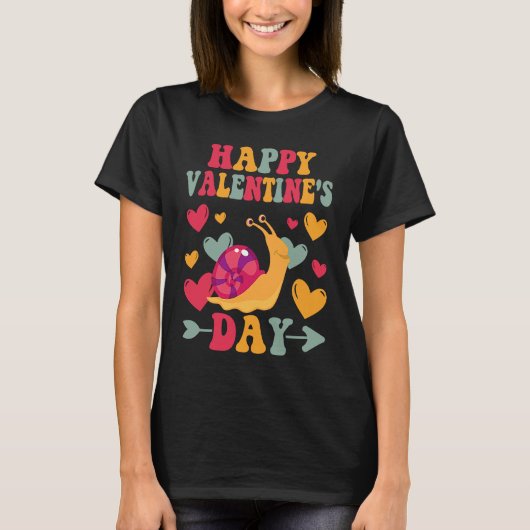 Happy Valentines Day Snail Heart Love Groovy Tシャツ (正面)