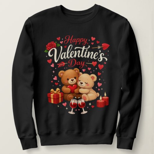 Happy Valentine's Day T-Shirt | Cute Bear Couple スウェットシャツ (デザイン正面)