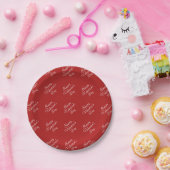 Happy Valentines Day Text Pattern Stylish Round ペーパープレート (パーティー)