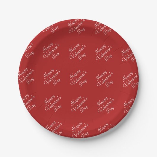 Happy Valentines Day Text Pattern Stylish Round ペーパープレート (正面)