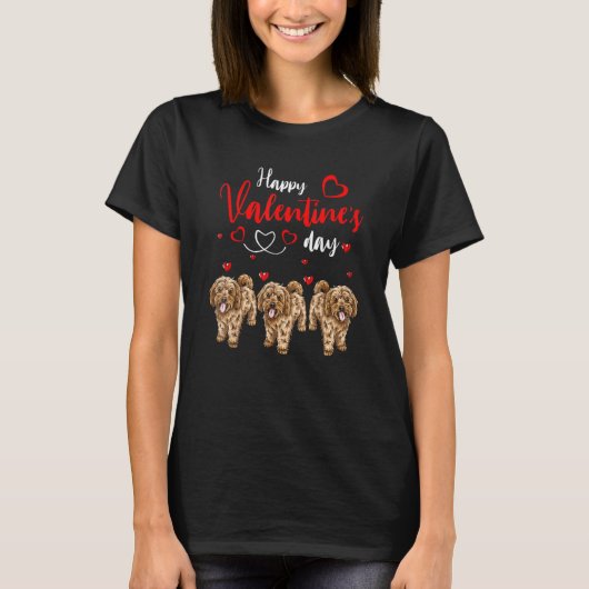 Happy Valentine's Day Three Cute Cockapoo Dogs Lov Tシャツ (正面)