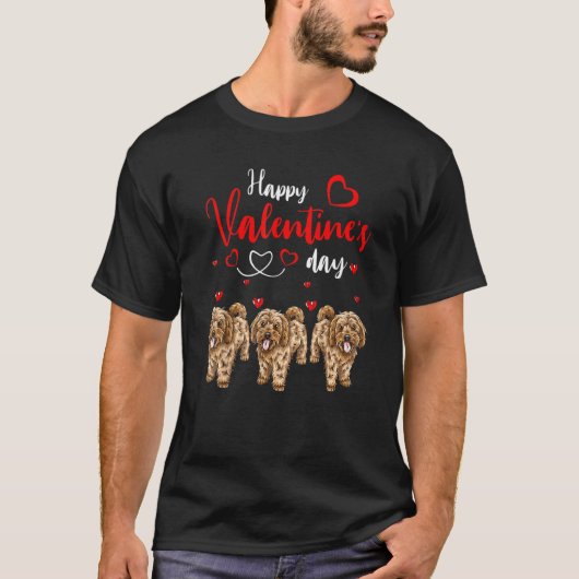 Happy Valentine's Day Three Cute Cockapoo Dogs Lov Tシャツ (正面)