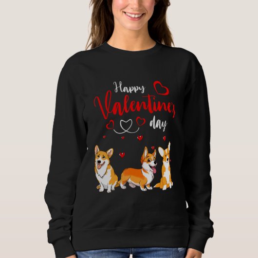 Happy Valentine's Day Three Cute Corgi Dogs Lover スウェットシャツ (正面)