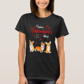 Happy Valentine's Day Three Cute Corgi Dogs Lover  Tシャツ (正面)